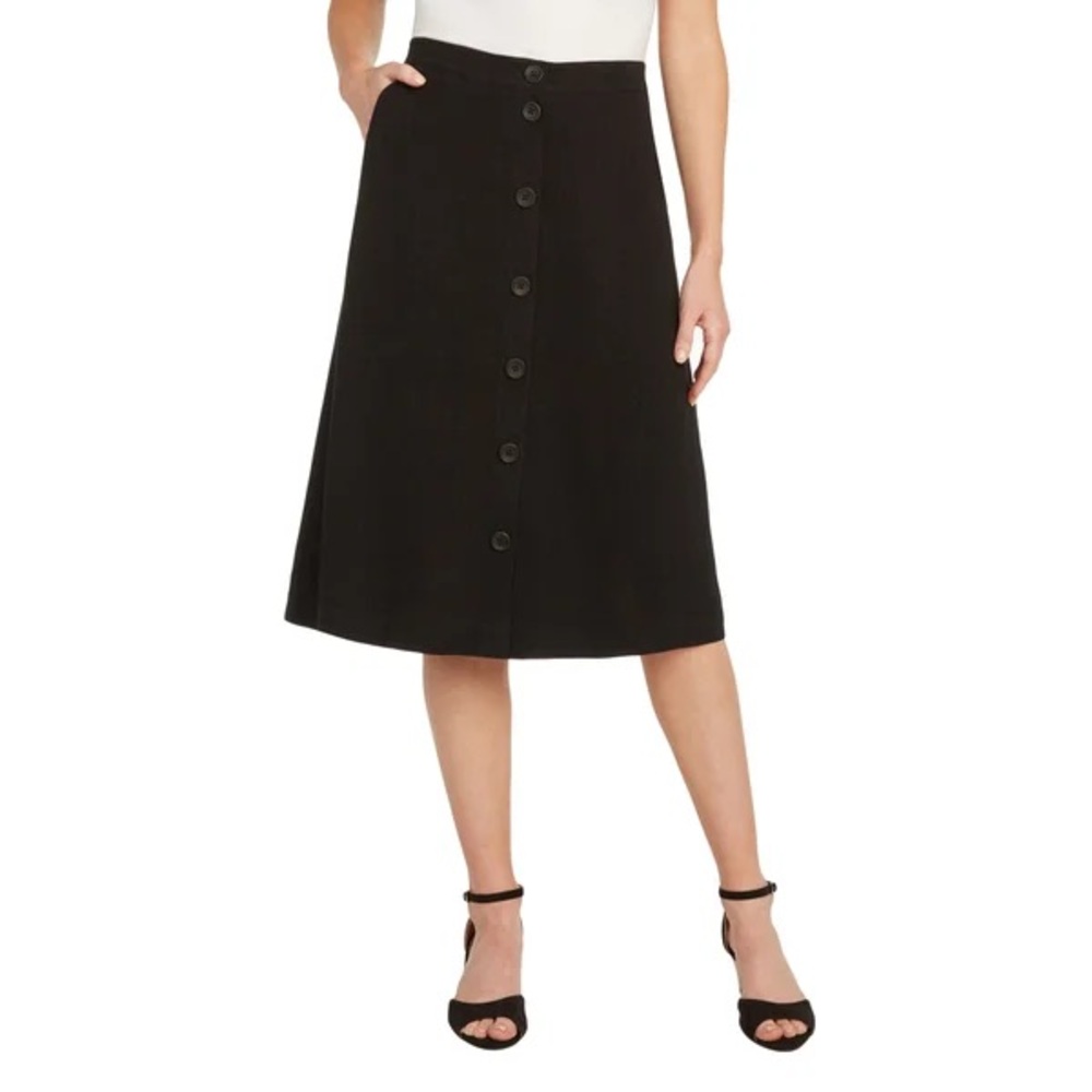 Matty M Black Button Front Linen Blend Elastic Waist Skirt